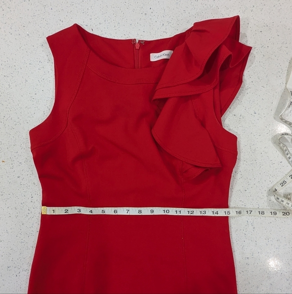 Calvin Klein Woman Red Sheath Dress Knee Length Sleeveless Ruffle Formal 8P - Picture 5 of 12
